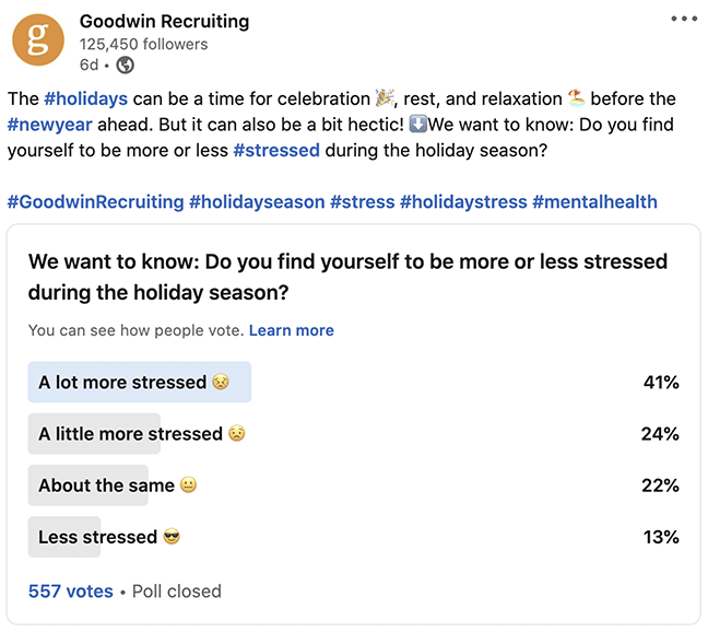 Goodwin Recruiting 2023 Holiday Stress Poll